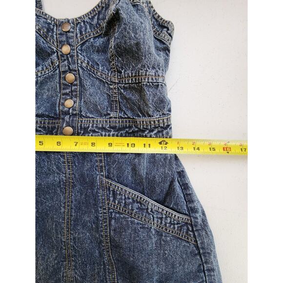 Japan Dress Womens Small Blue Cotton Denim Micro Mini Sweatheart Neckline Y2K - Picture 5 of 10